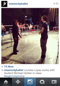 Michael taking company class with Artistic Director Lourdes Lopez. Follow Michael on Instagram @obviouslyme.